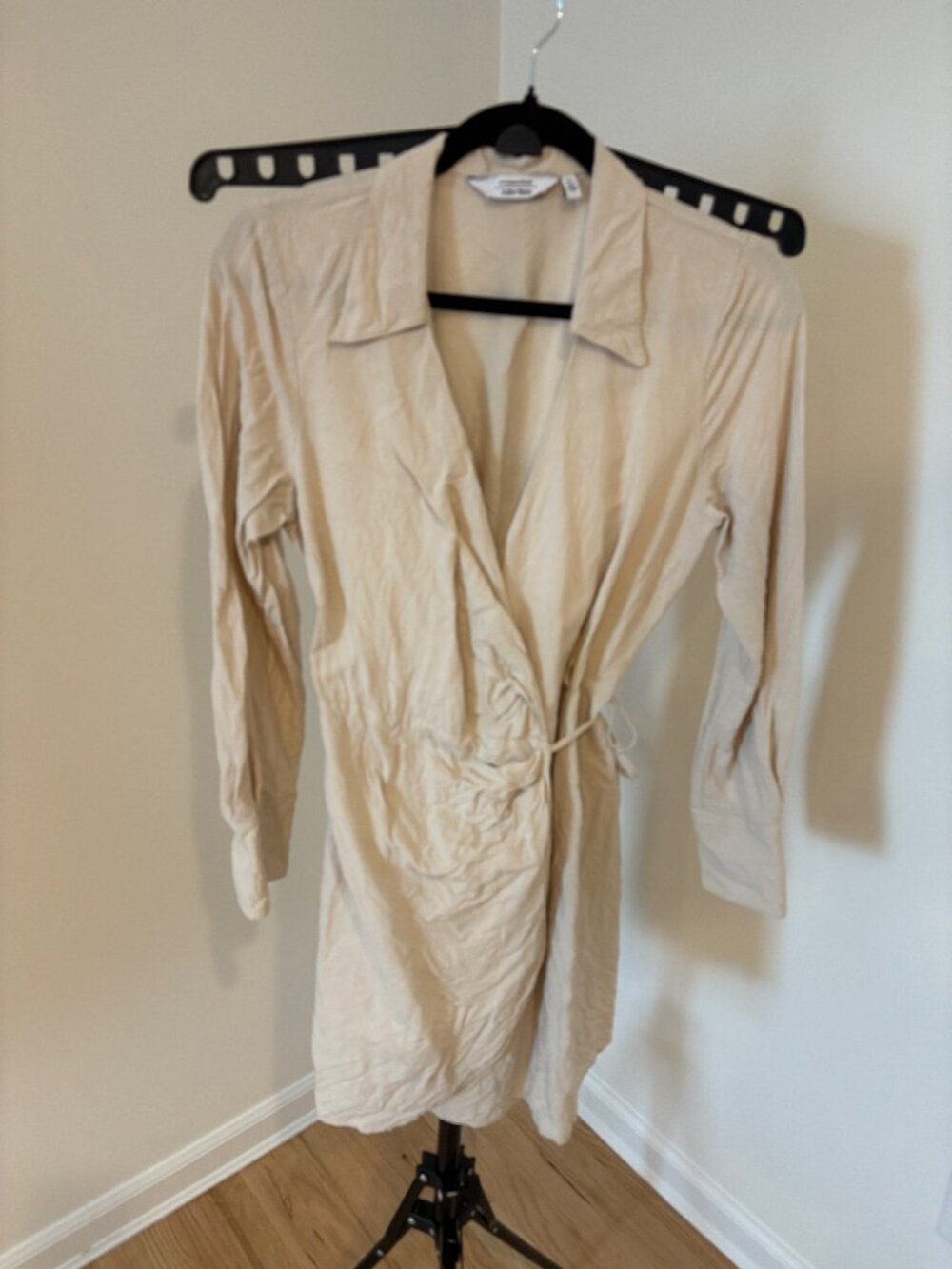 🕶️ & Other Stories Linen Twist Front Mini Shirt Dress - Beige Cream - Size 6